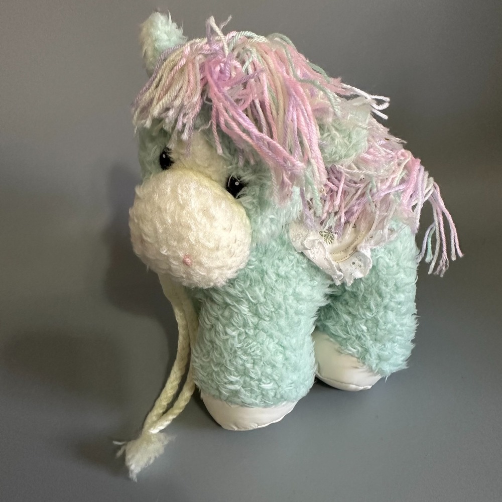 First & Main Precious Pony Mint Green Sherpa Plush Horse Heart Vintage